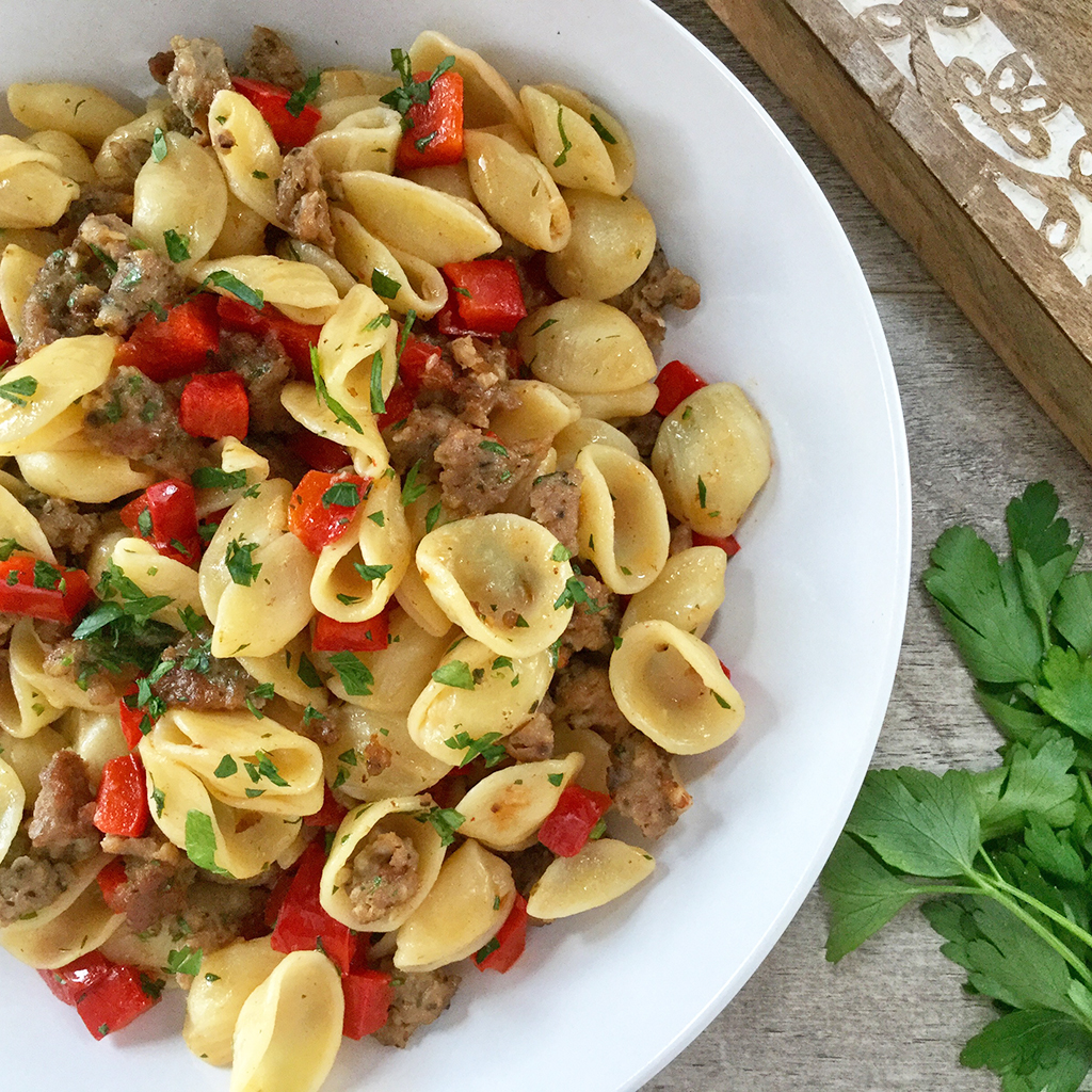 Orecchiette Pasta with Italian Sausage & Red Peppers