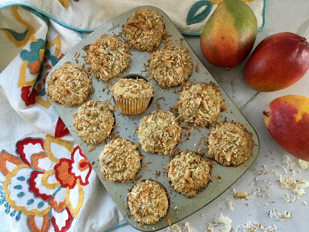 Mango Coconut Streusel Muffins - The Kitchen Fairy