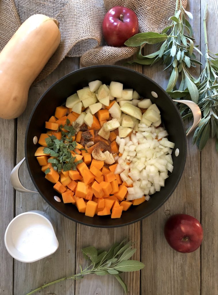 assembling ingredients in soup pot