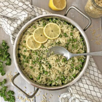 Lemon garlic orzo with peas