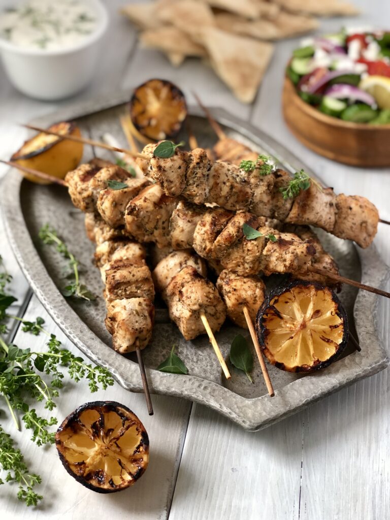 Chicken Souvlaki on a plate