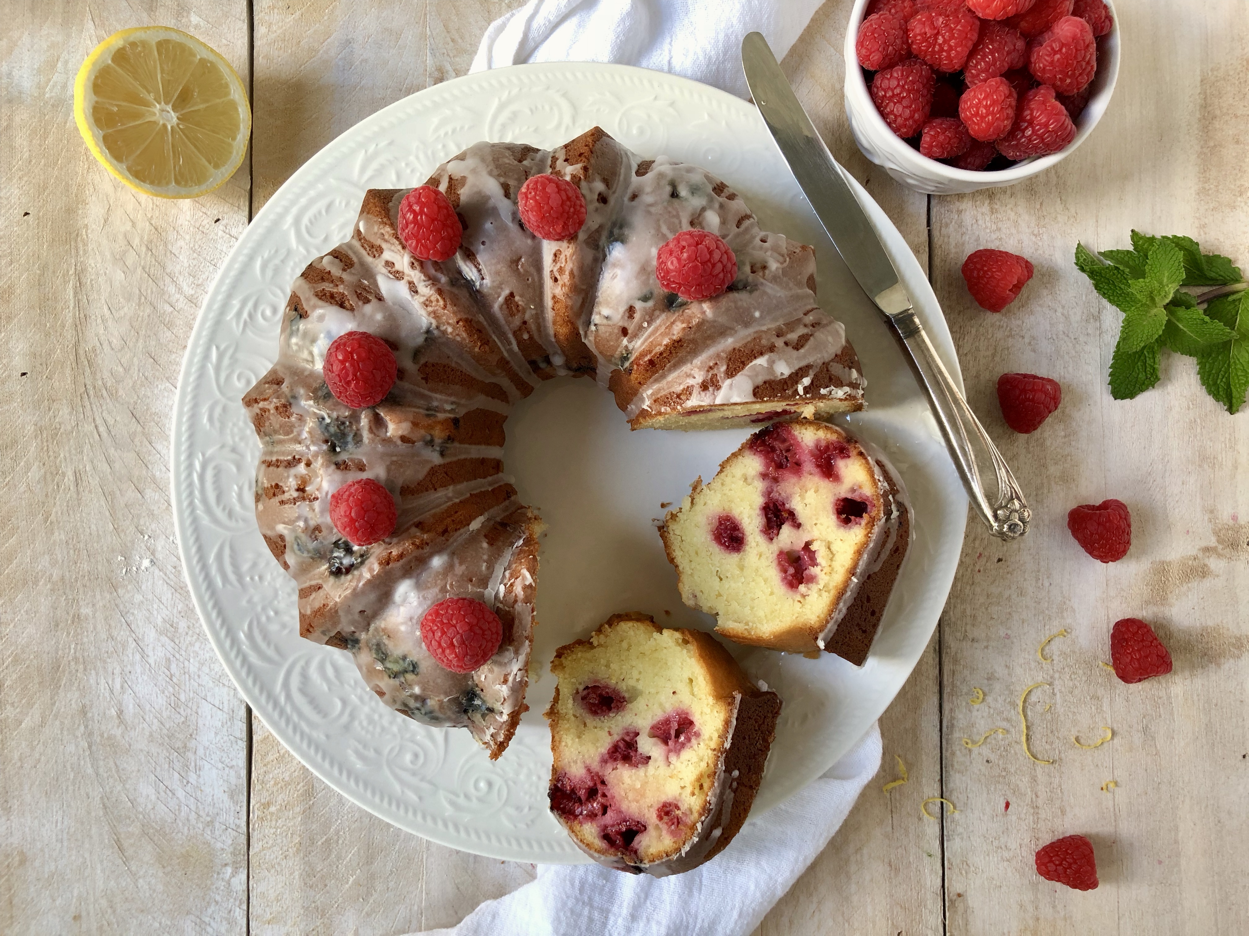 Lemon Raspberry Bundt Cake 7C BEST Sliced Flatlay Horizontal The 
