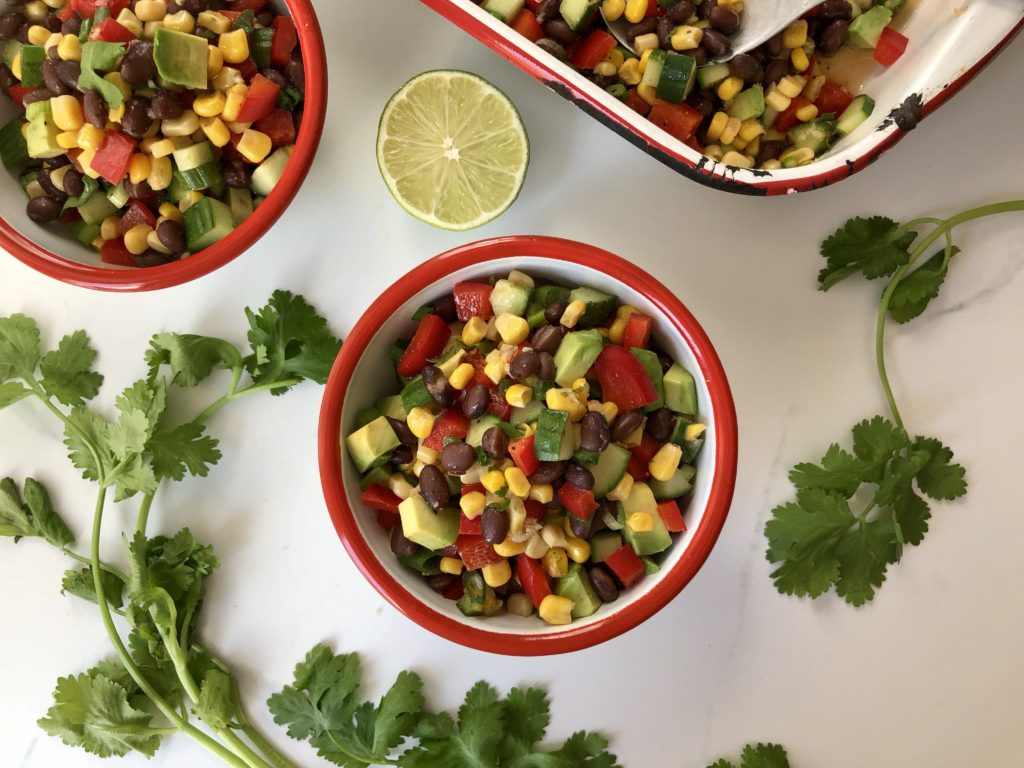 Corn, Black Bean & Avocado Salad 5 BEST In Bowl Flatlay HORIZ
