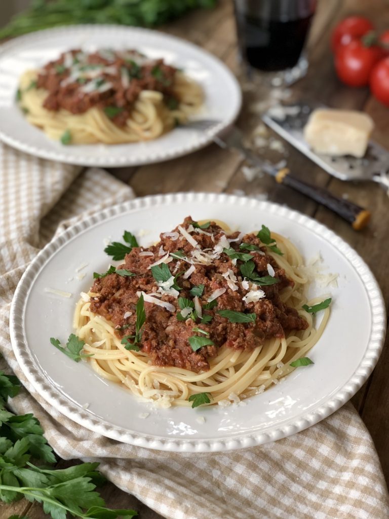 Sauce pictured on a plate of spaghetti