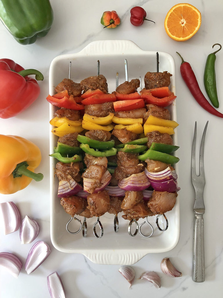 Chicken skewers prep