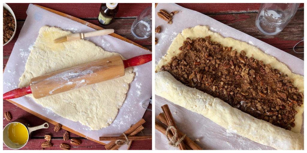 rolling the dough and the filling