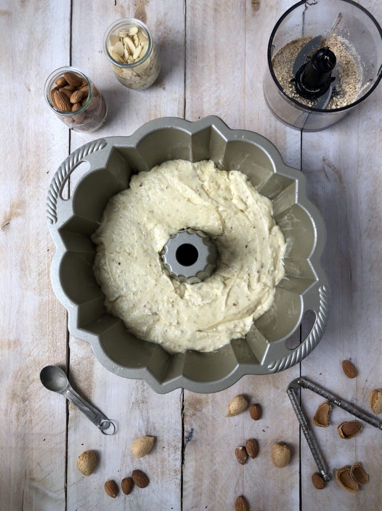 Pour the batter into the bundt pan