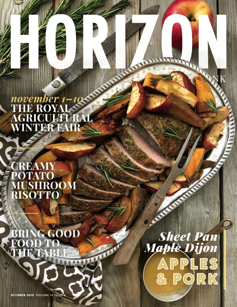 Horizon magazine cover featuring sheet pan apples and pork recipe