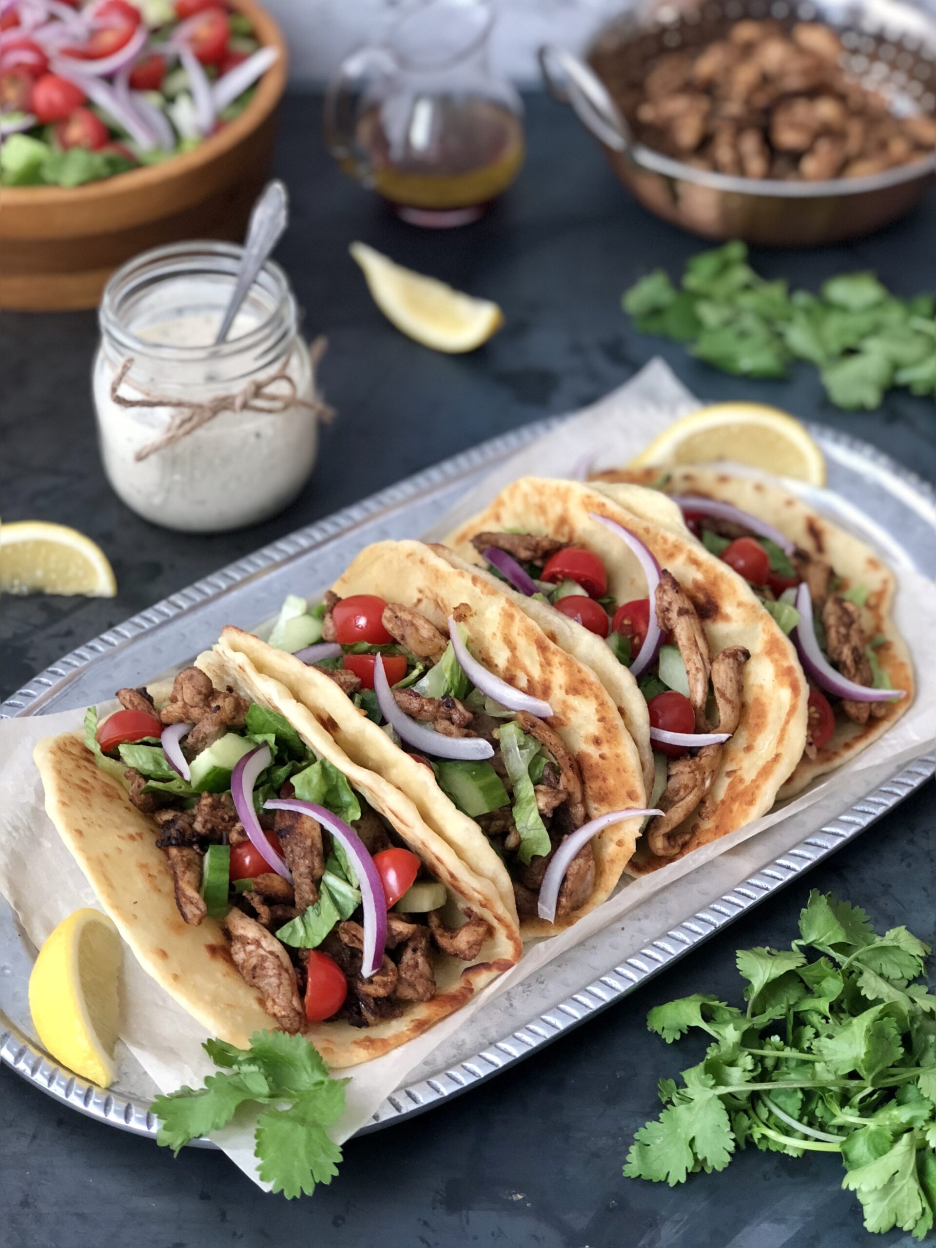 Chicken Shawarma with Garlic Sauce in Flatbread