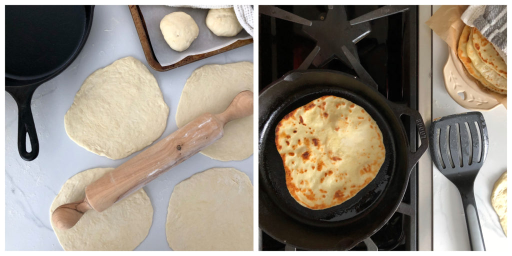 cooking flatbread on stove in a cast iron skillet 