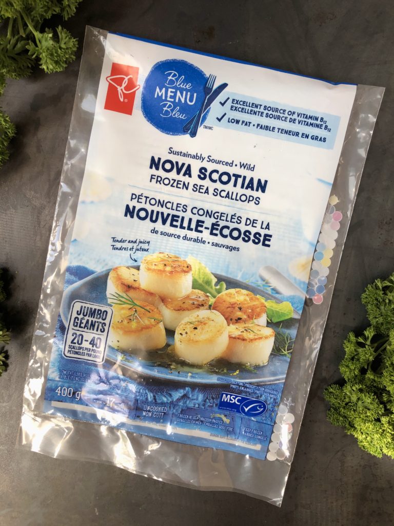 PC Nova Scotian frozen sea scallops with MSC blue fish label
