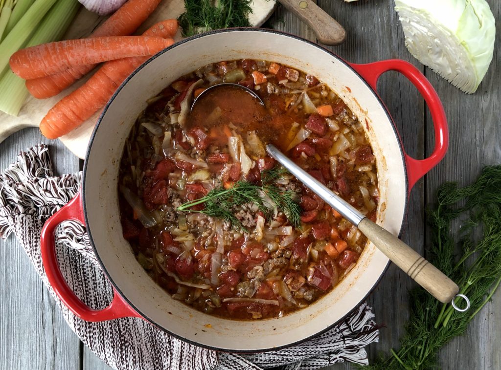 Soup in a red dutch oven