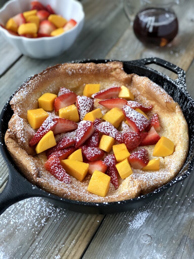 Dutch Baby Pancake in cast iron pan