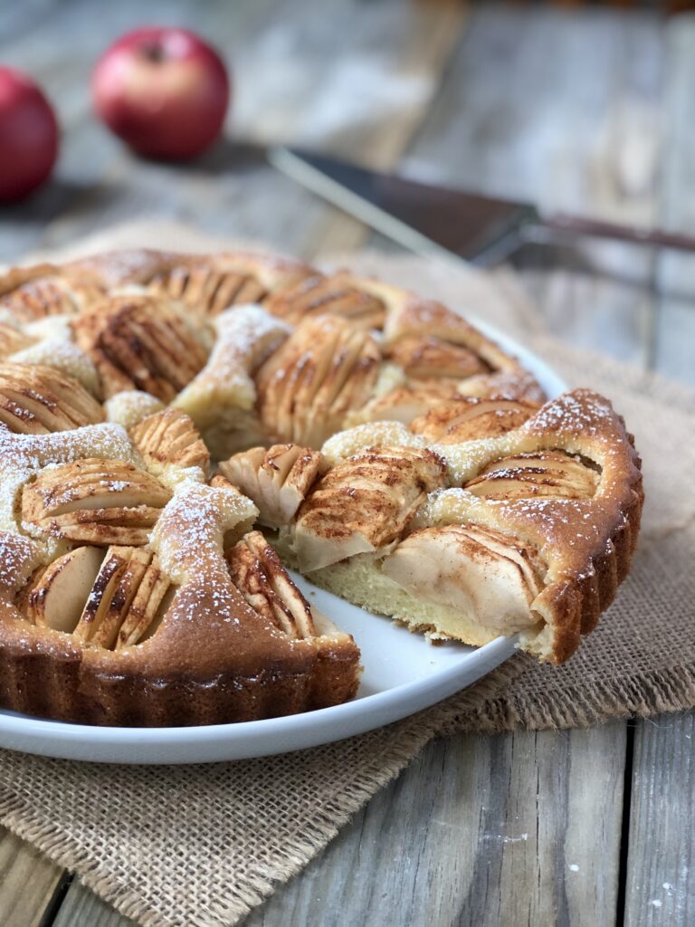 German Apple Cake with slice pulled out