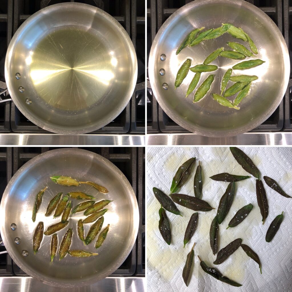 Frying sage in a pan