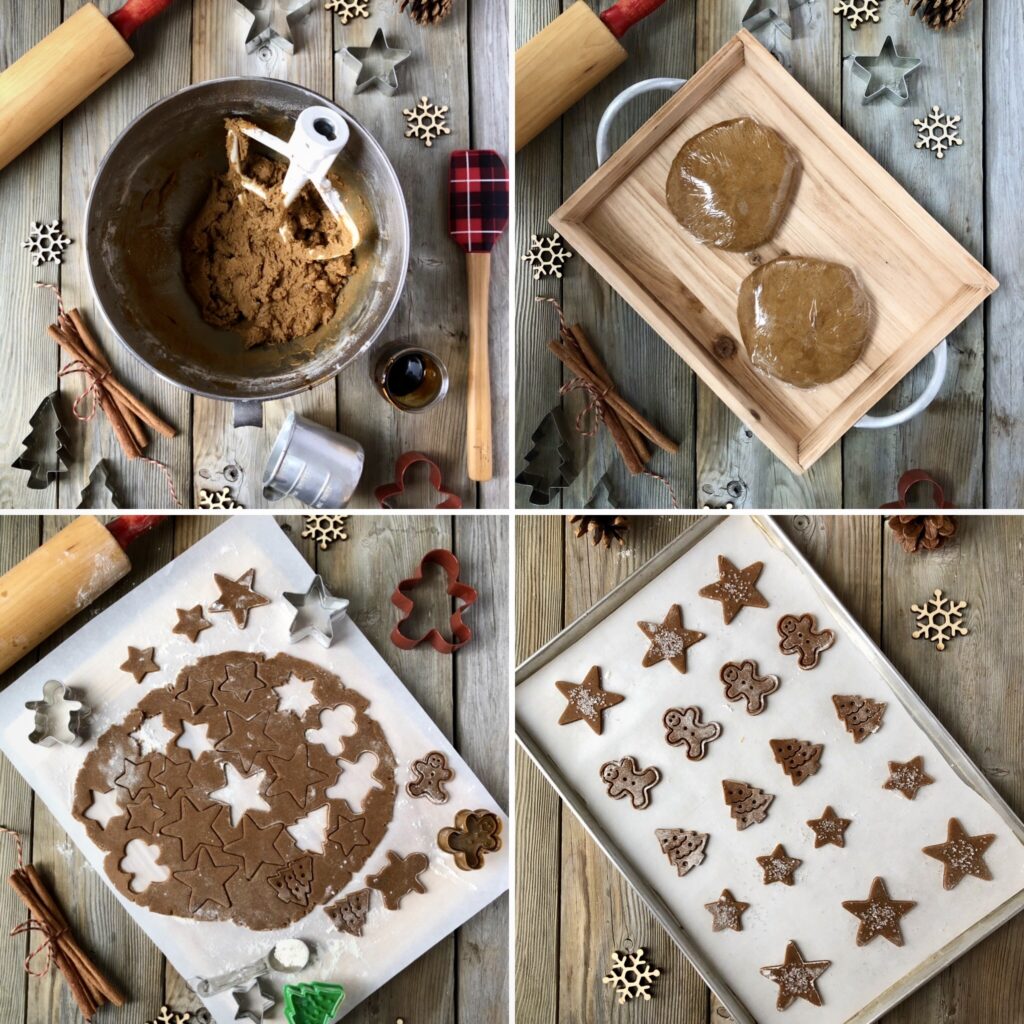 Steps making gingerbread cookies