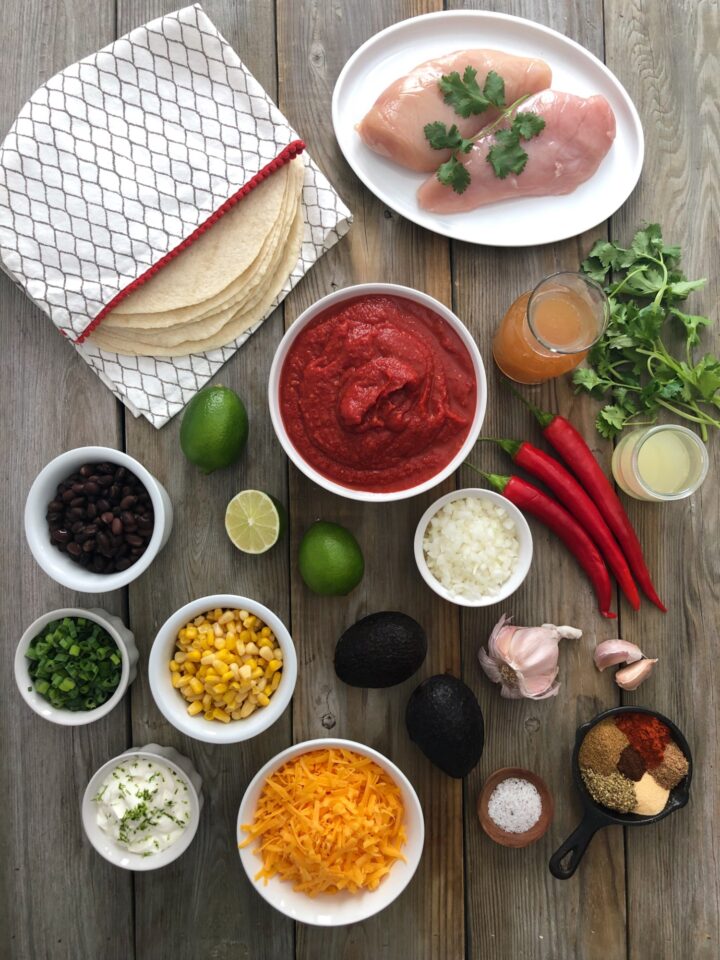 Onion, garlic, crushed tomatoes, chicken breasts and spices