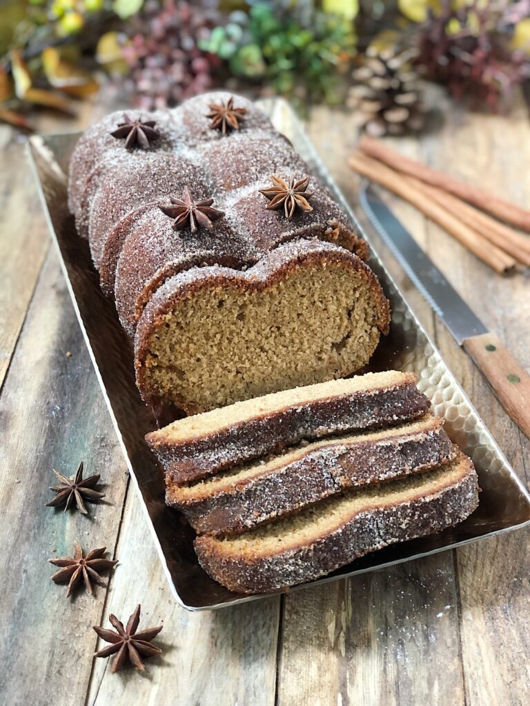 Baked bread with cinnamon sugar topping.