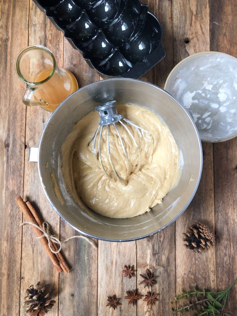 Batter in a mixing bowl.