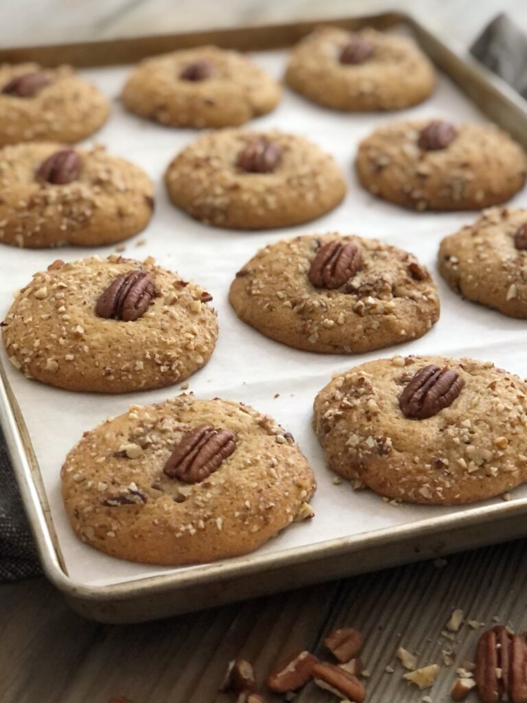Baked cookies on parchment lined baking sheet