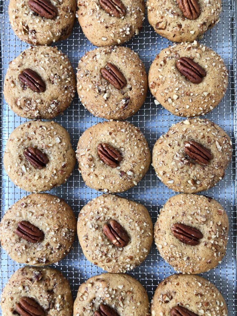 Baked cookies on parchment lined baking sheet