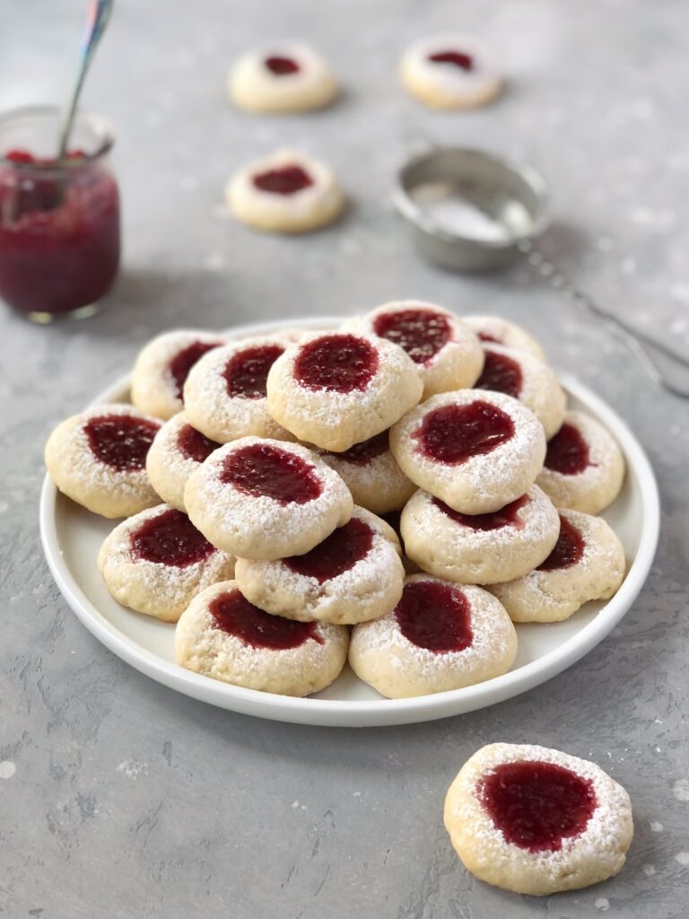 Jam Thumbprint Cookies on a white plate