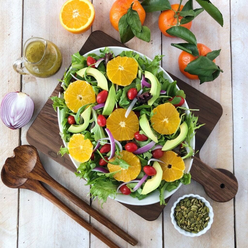 Orange salad ready for garnishes.