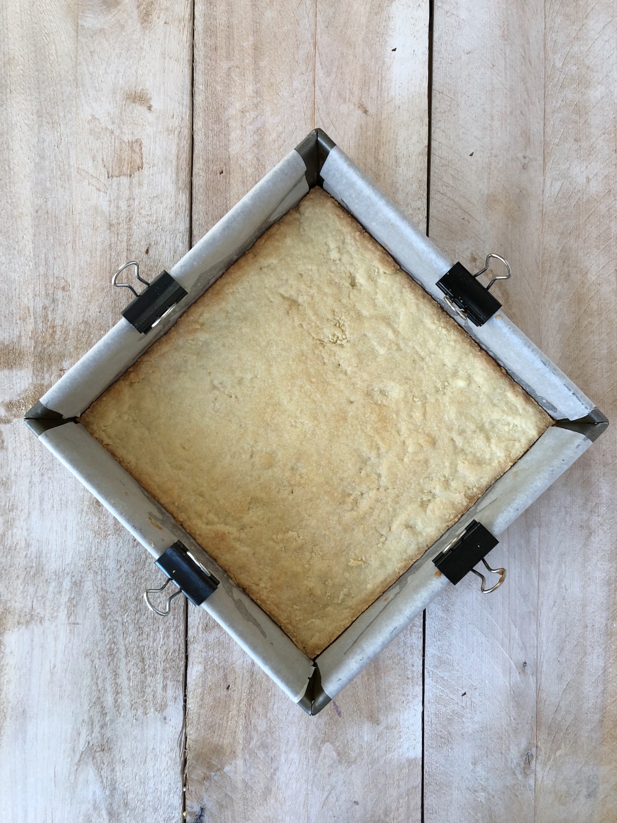 Shortbread base baked to golden brown.