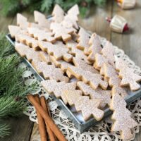 Tray filled with brown sugar cinnamon cut out cookies.