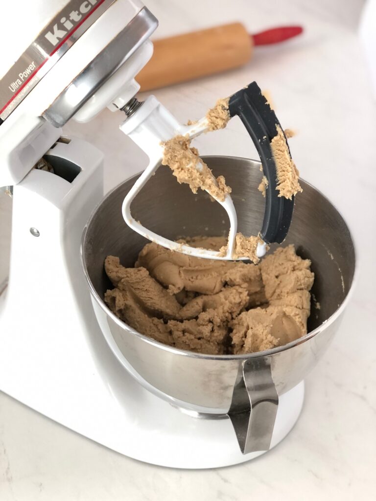 Mixer bowl with blended cookie dough
