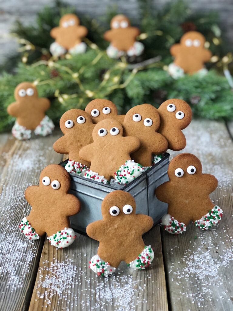 Gingerbread men cookies in a small box.