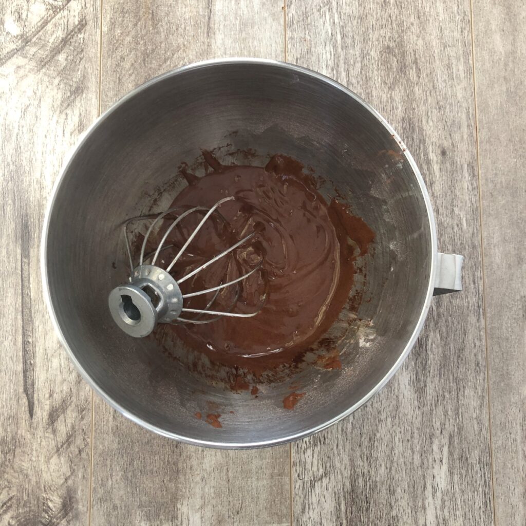 Madeleine batter after flour and cocoa is mixed in.